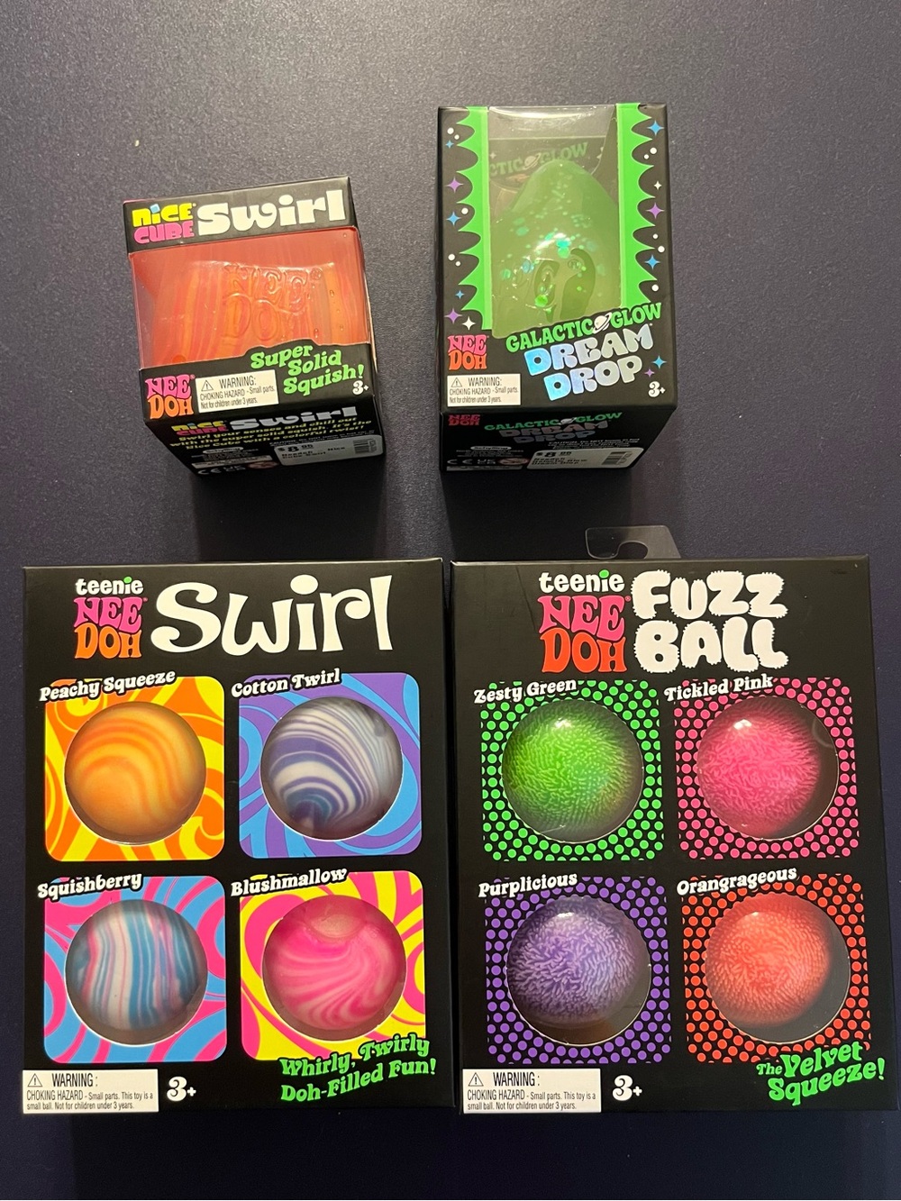 Needoh Fuzz Ball & Swirl Kids teenie Green Dream Drop,Orange swirl.